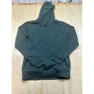 Adidas Men's Pullover Hoodie Solid Polyester Dark Green Size M Zip Pocket